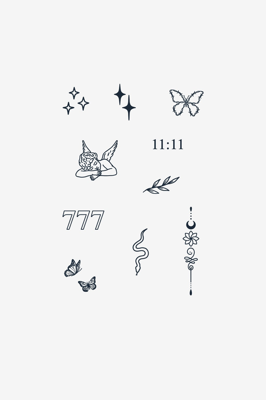 Set Angelic - tatuaj temporar cu motive minimaliste în linie fină