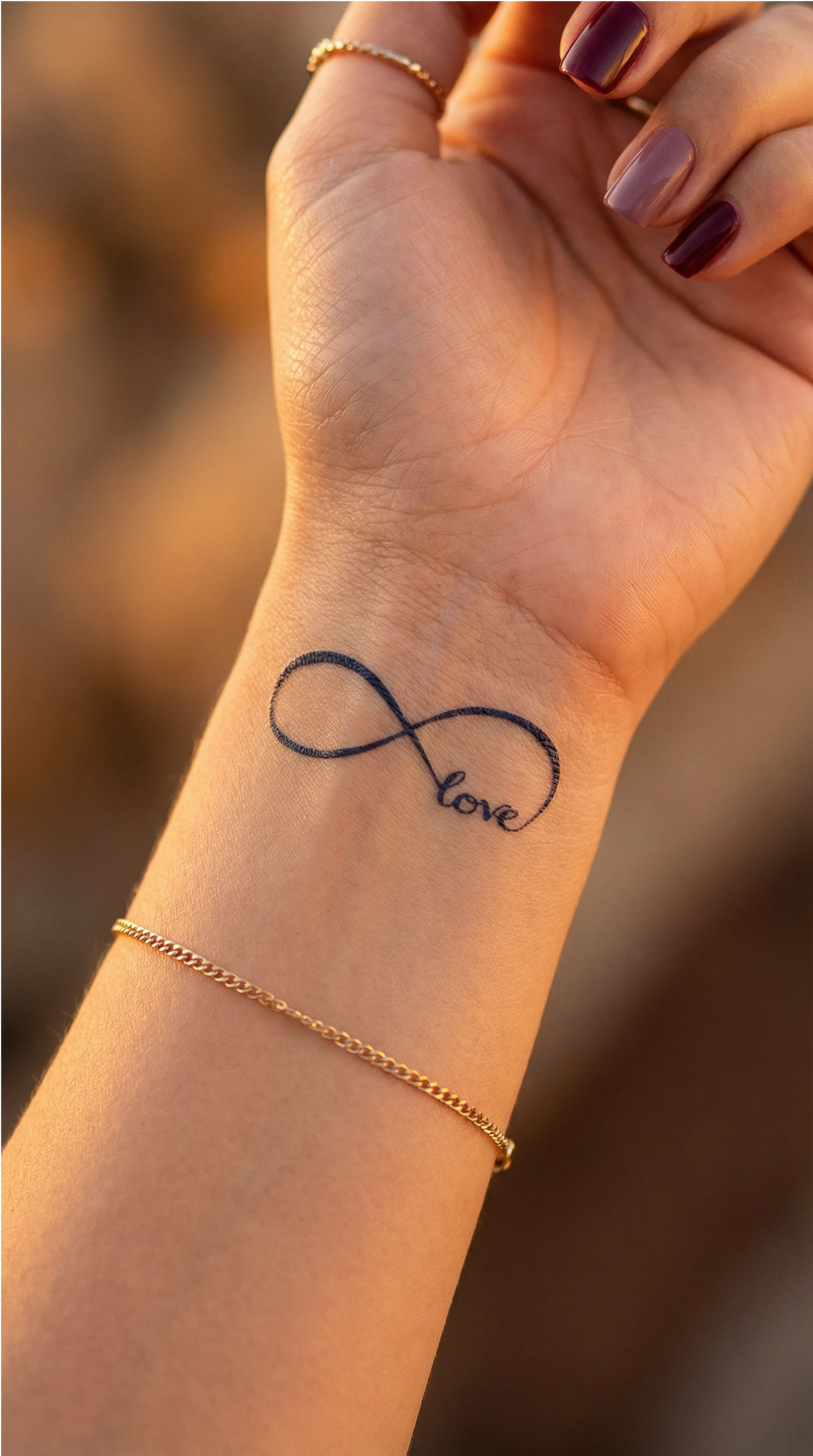 Model delicat de tatuaj temporar Infinit, trasat dintr-o singură linie, în stil fine-line