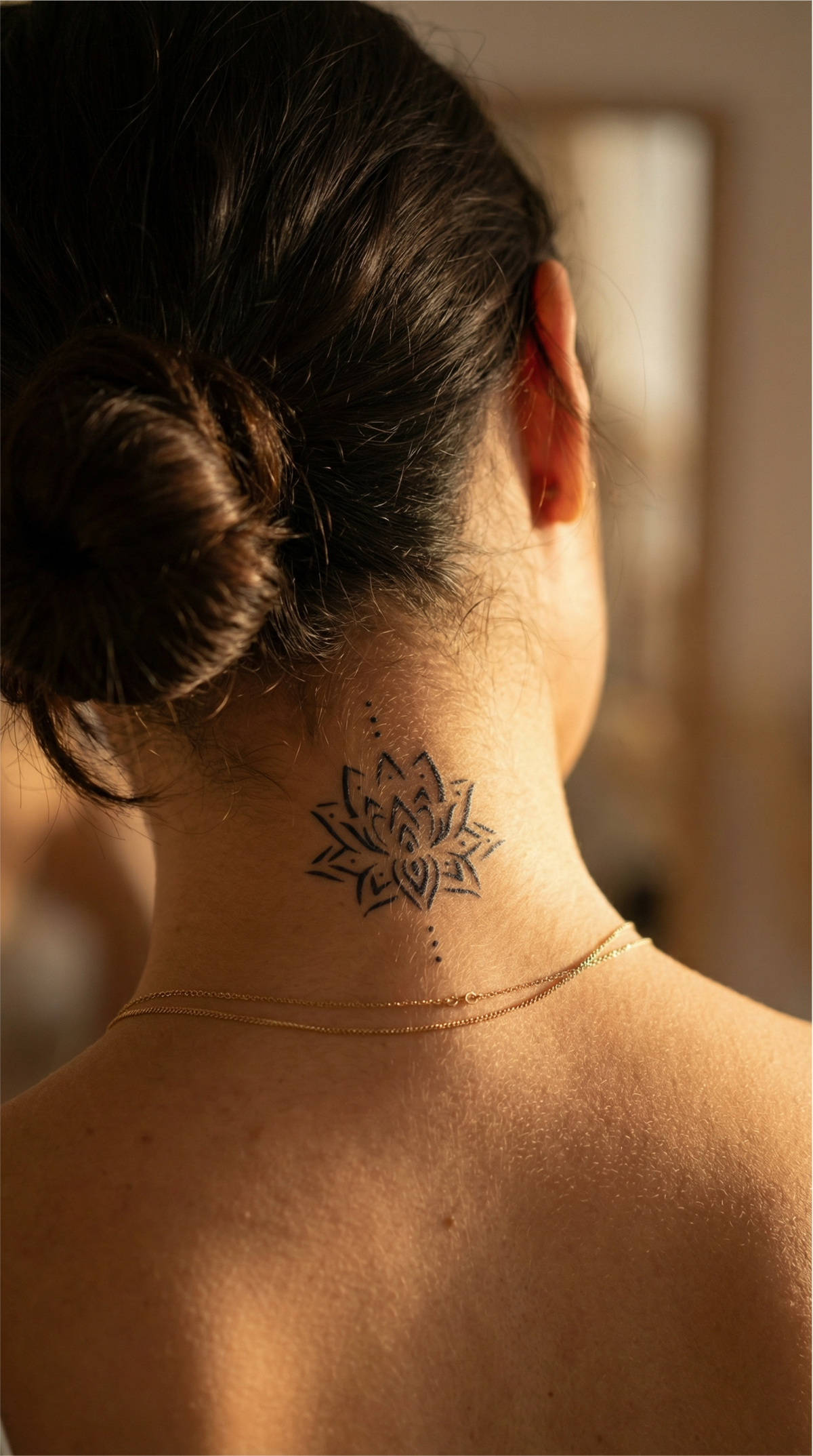 Design temporar fine line cu un lotus, conceput pentru a fi testat pe antebraț